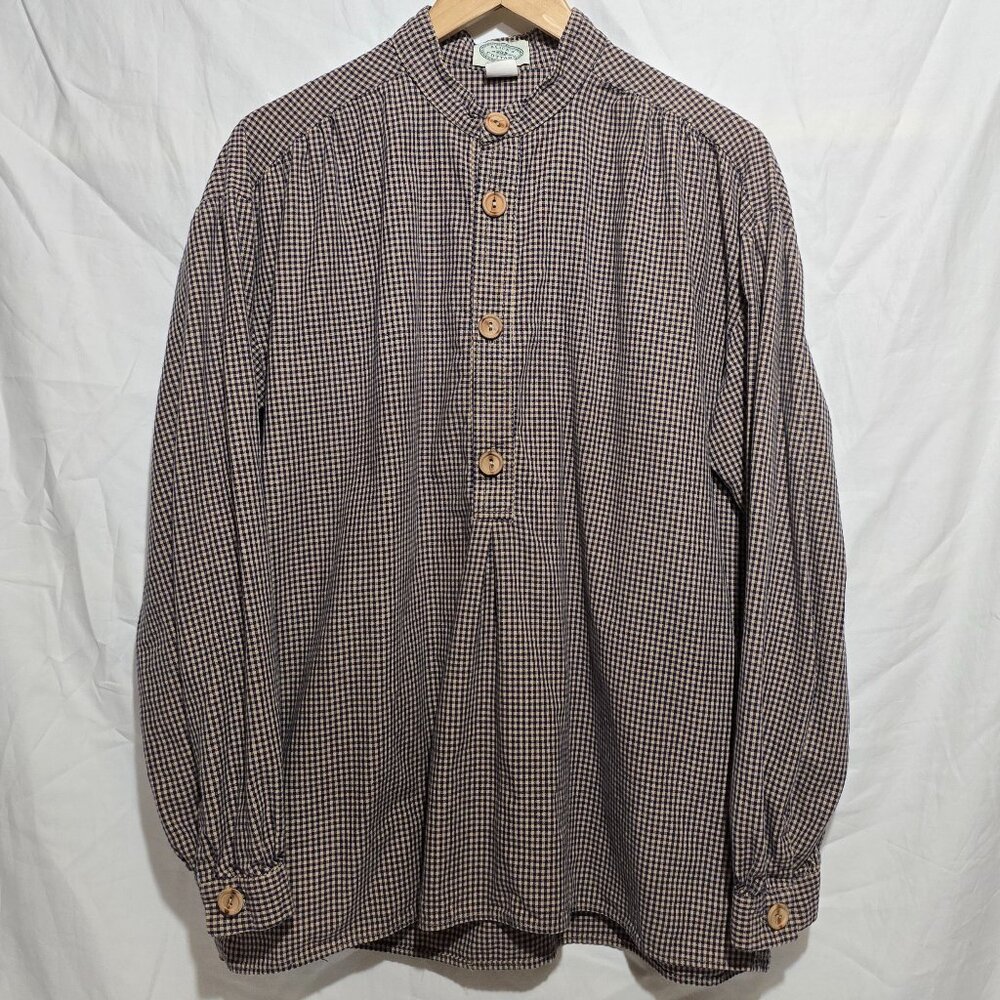 Vtg Alice's Cottage Made in USA Men's Prairie Shirt  - Blue Beige Plaid - Sz M*